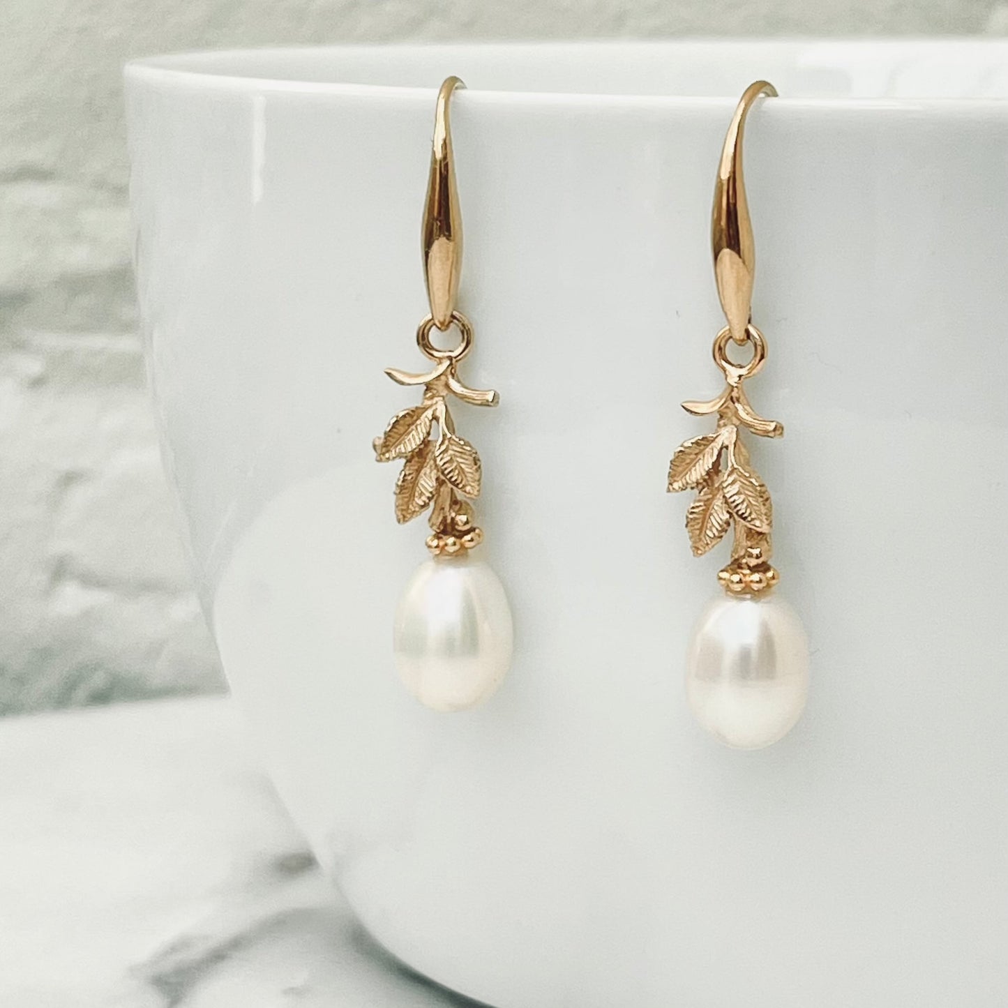 Leafy pearl earrings