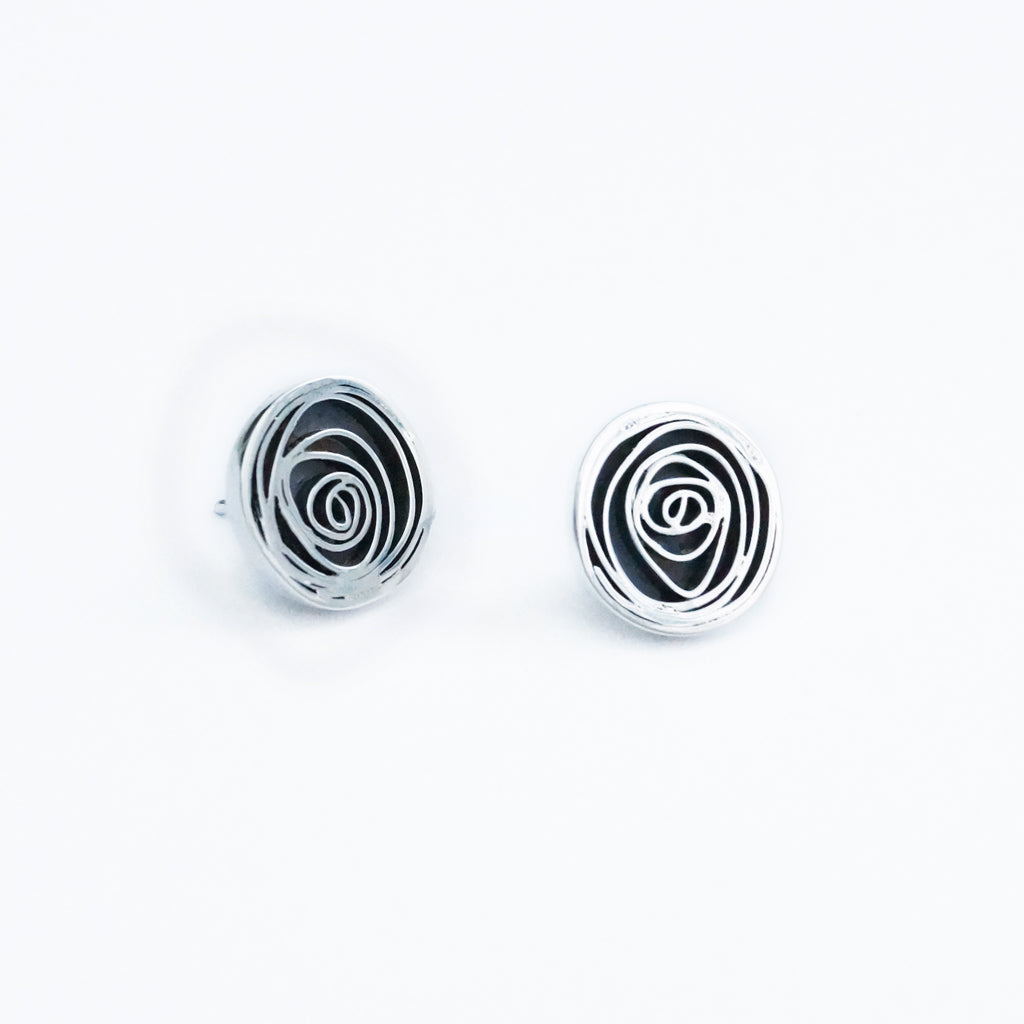 Spiral ear studs, oxidised silver