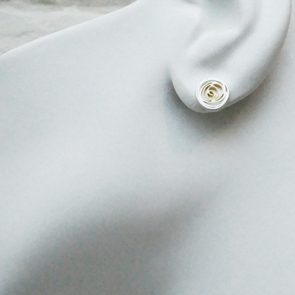 Spiral ear studs, matt silver with 18ct gold