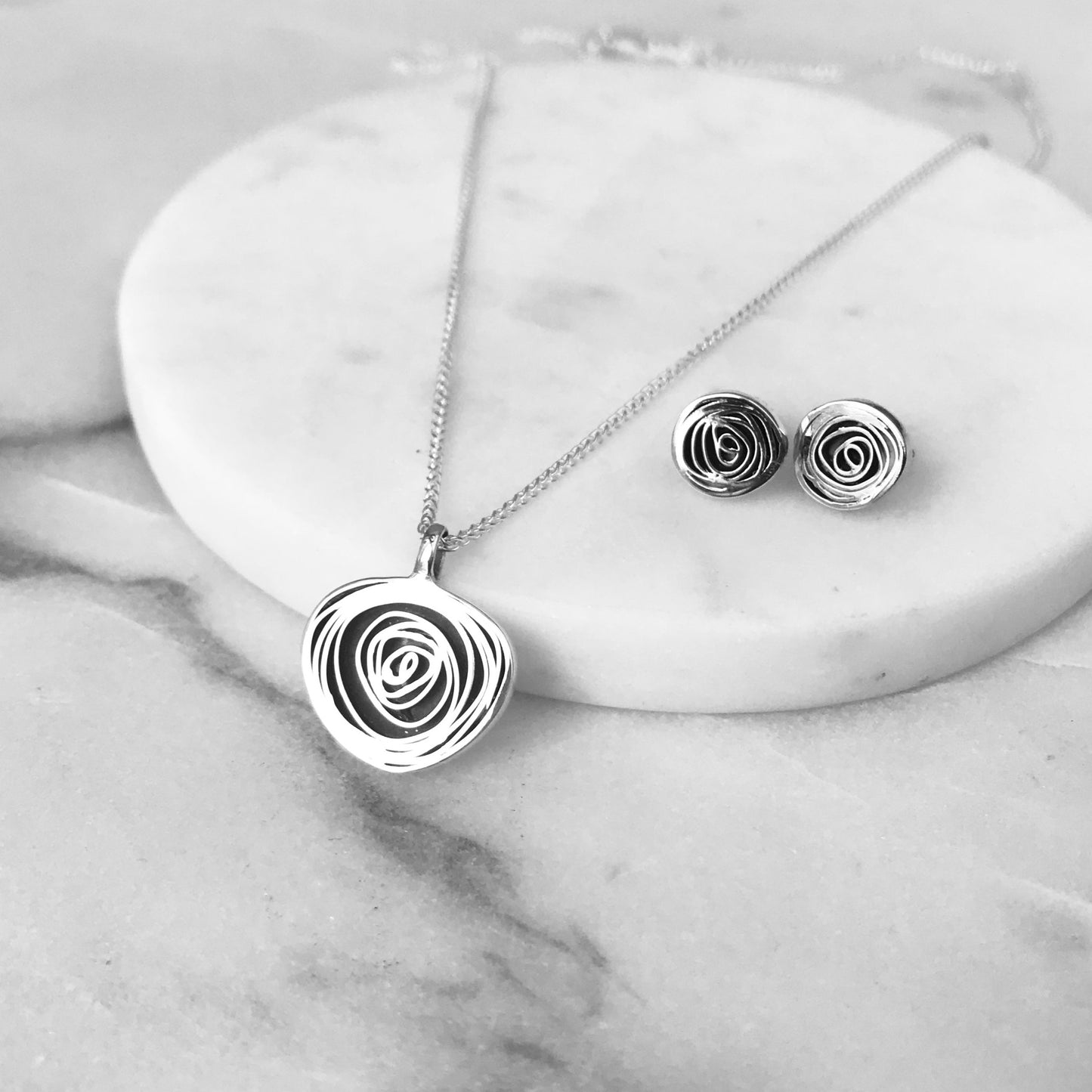 Spiral ear studs, oxidised silver