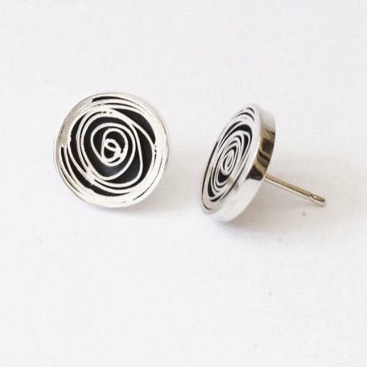 Spiral ear studs, oxidised silver
