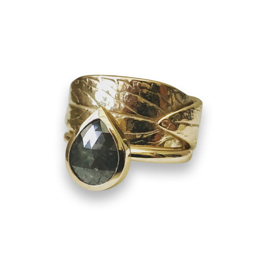 Black diamond pear cut ring 9ct gold