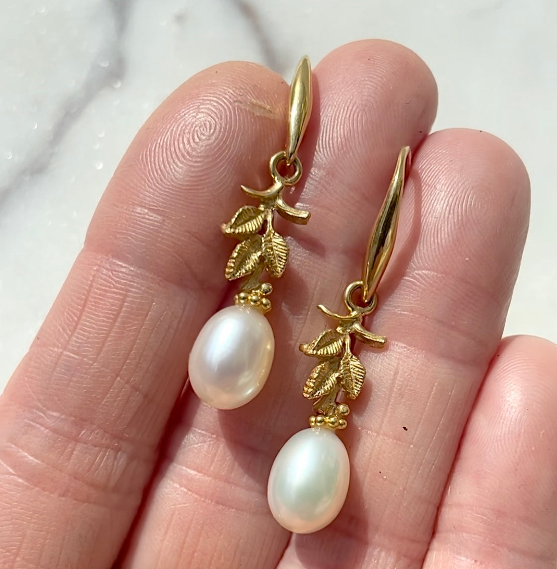 Leafy pearl earrings